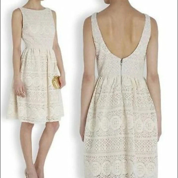 Alice + Olivia Giola Sleeveless Scoop Back Embroidered Dress in Cream - Size 4